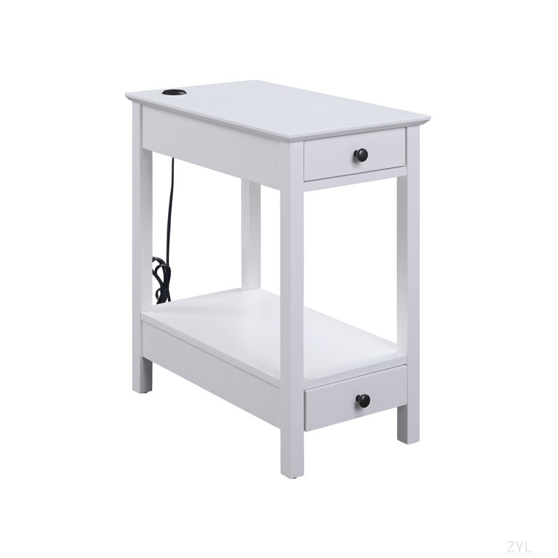 Table d'appoint à finition blanche avec USB