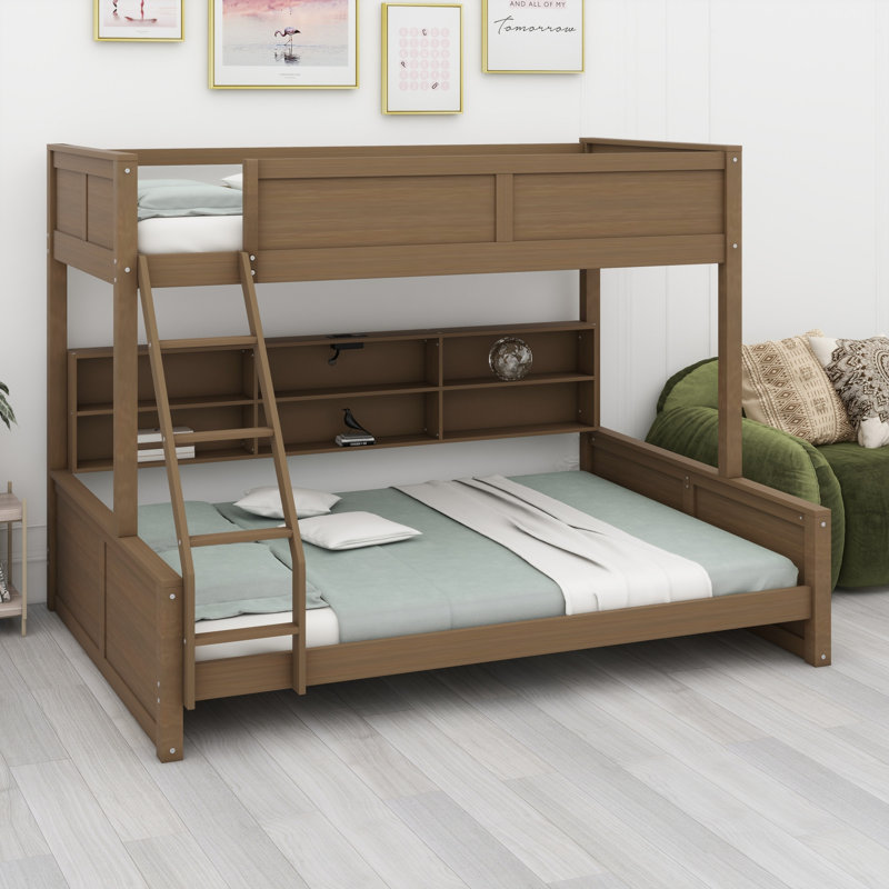 Lit superposé avec armoires de rangement et ports USB, Bois antique, Simple TG sur grand