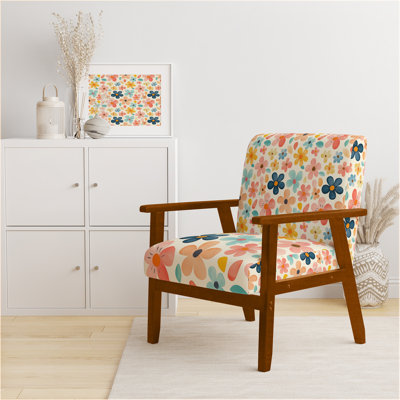 Fauteuil d'appoint rétro à fleurs pour ados - Fauteuil en velours jaune à fleurs de style années 50