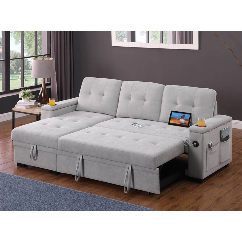Canapé-lit modulaire réversible en tissu tissé gris l 84 po Aurora II