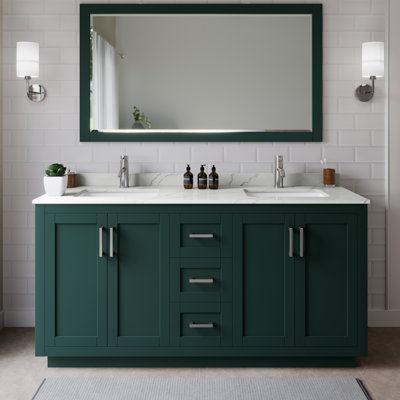Miranda 66" Freestanding Double Bathroom Vanity with Quartz Top with 58" Mirror