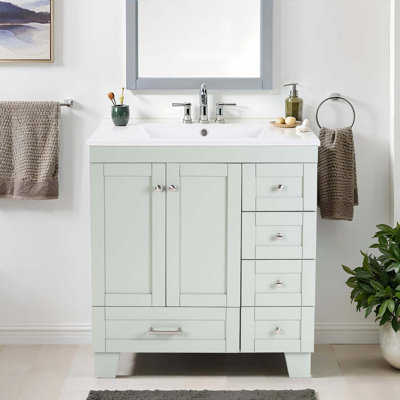 Meuble-lavabo 30 po avec lavabo en céramique - Tiroirs à fermeture en douceur, rangement multi-organisateur, 76 x 47 x 85 cm
