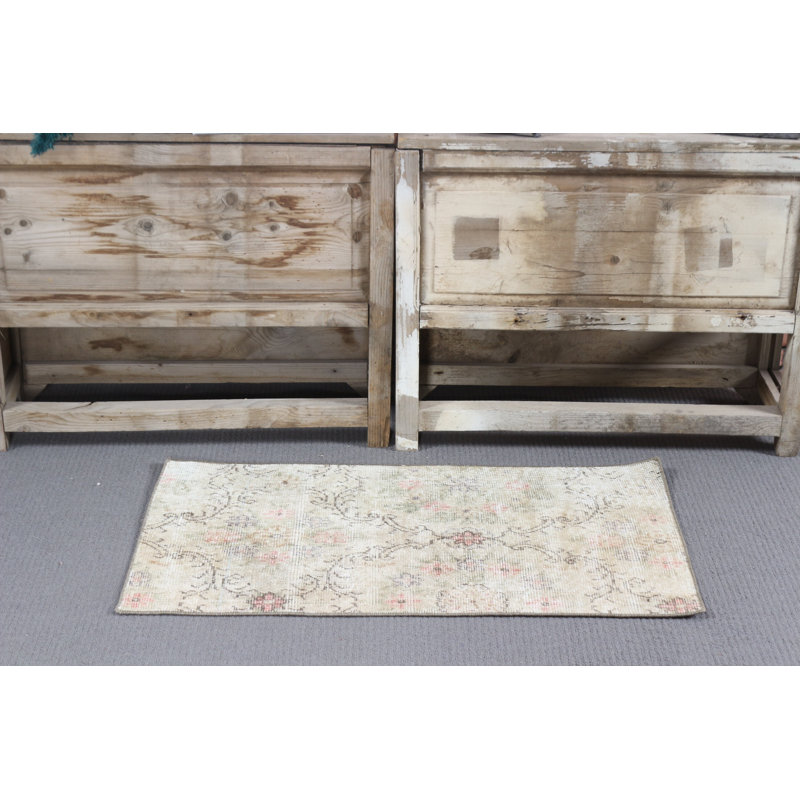 Tapis turc rétro fait à la main avec motif floral et style bohème avec de la laine douce pour un décor rustique