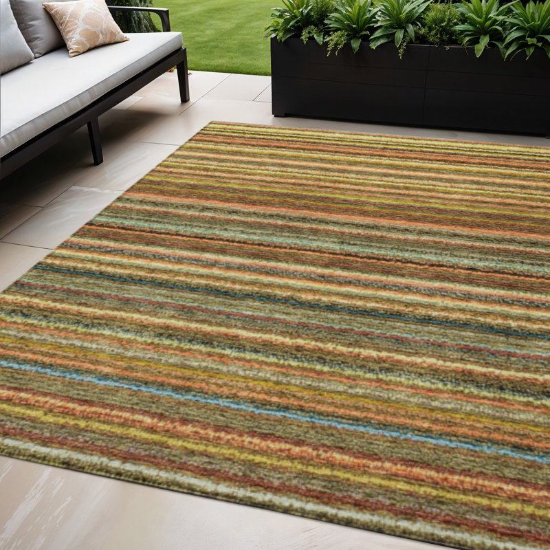 Tapis intérieur lavable rayé corail doré et vert 5 pi x 8 pi