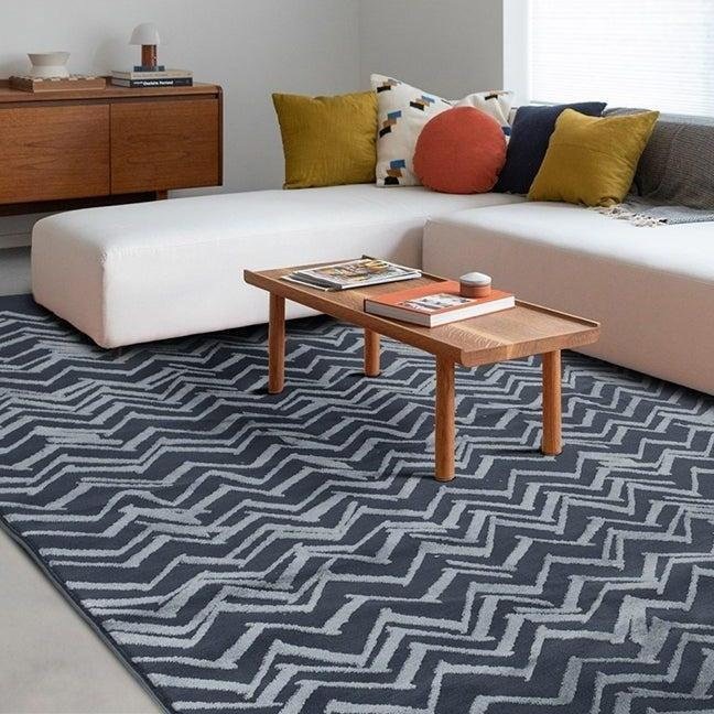 Tapis lavable Zig, Bleu, 6 pi 5 po x 9 pi
