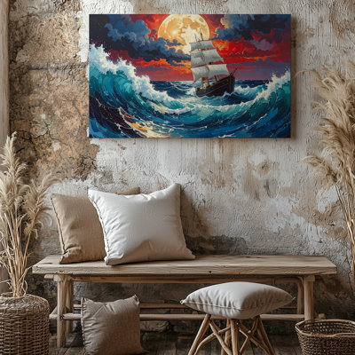 Canvas Wall Art Red Storm Sailing Canvasepic Ocean Fantasy With Moonlit Waves