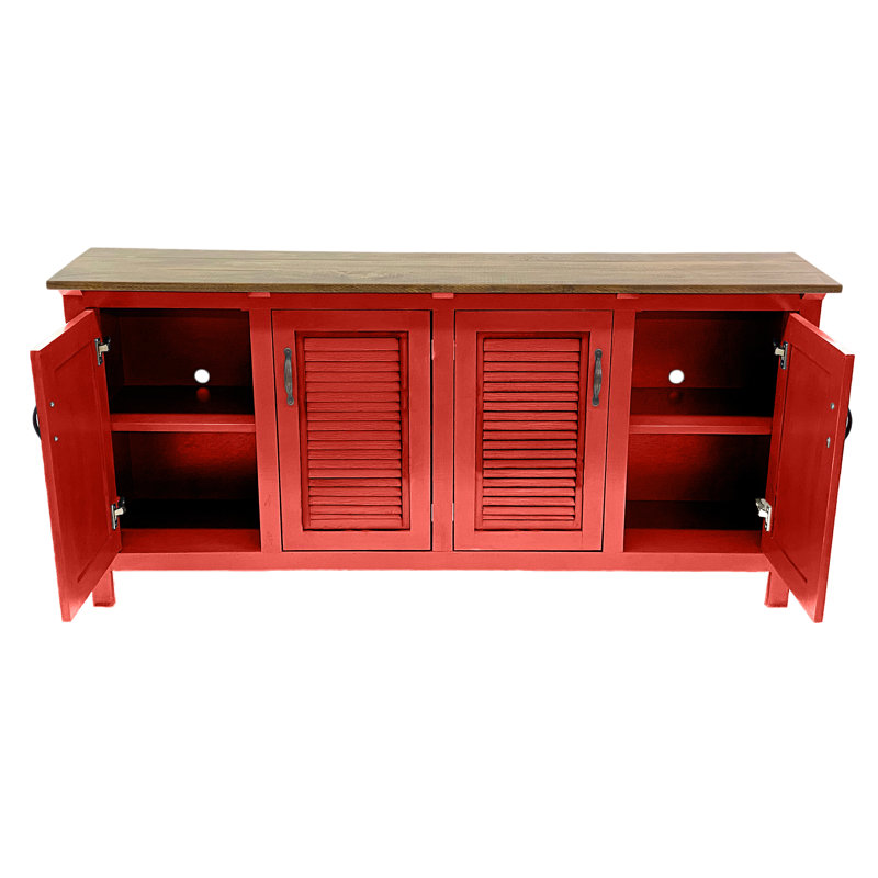Buffet 70 "en bois massif 70" avec portes à volets, Rouge persimmon / brun
