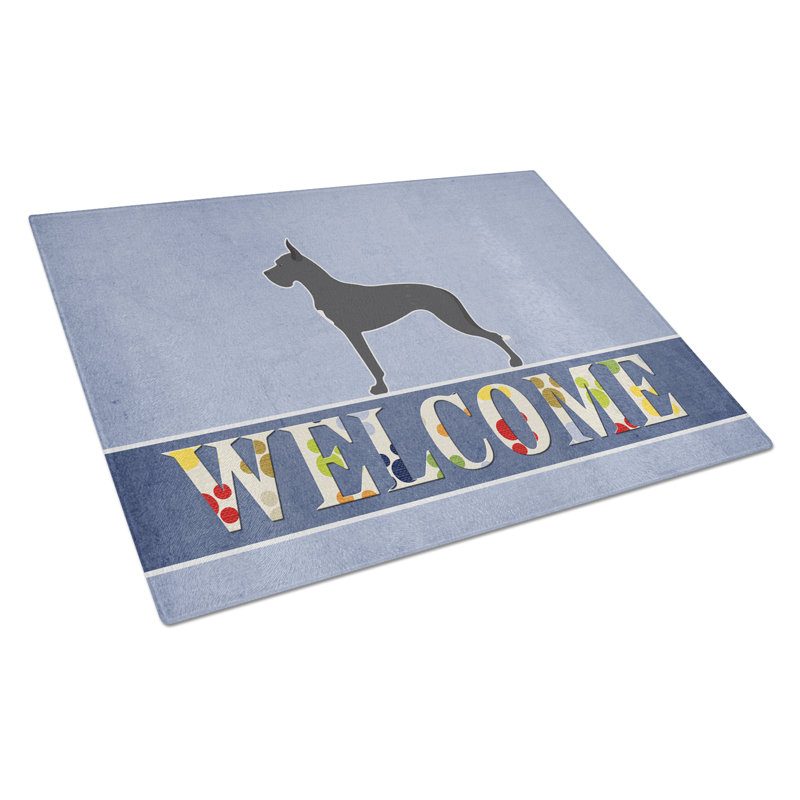 Planche à découper en verre trésors caroline Welcome Dog