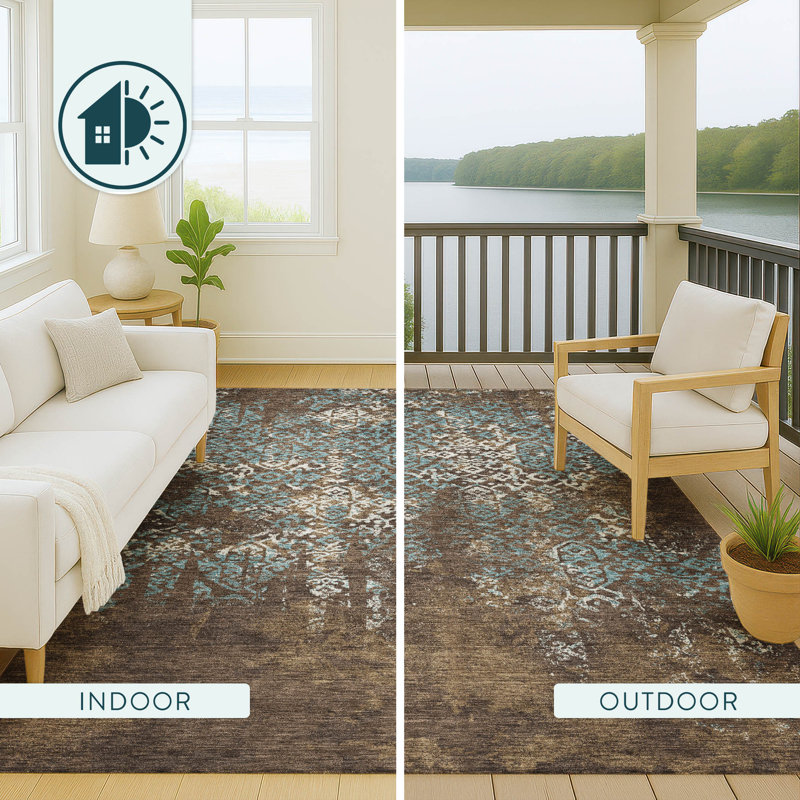 Machine Washable Indoor/Outdoor Chantille ACN2713 Casual Rug, 8' Round, Brown