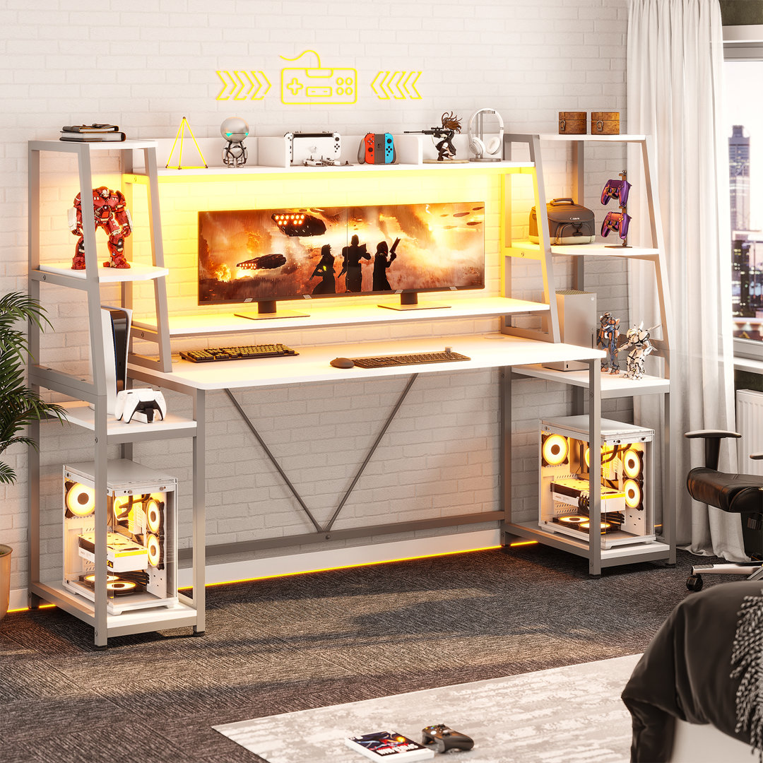 Jenisha Computer Desk Ergonomic Gaming Desk with Hutch Inbox Zero 