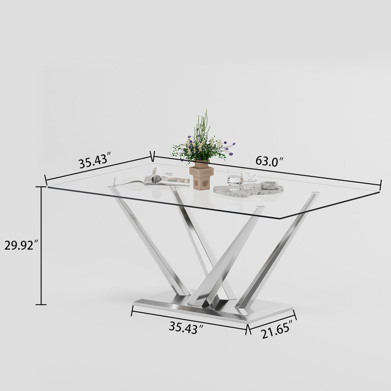 Neya Glass Top Metal Base Dining Table