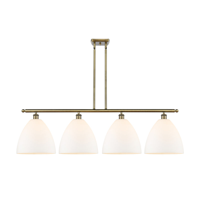 Luminaire suspendu linéaire à 4 lumières pour îlot de cuisine Allure, Blanc mat, DEL, Laiton antique