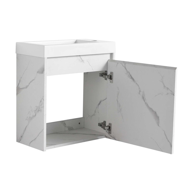Meuble-lavabo mural flottant de 20 po avec lavabo en résine et porte d'armoire à fermeture en douceur