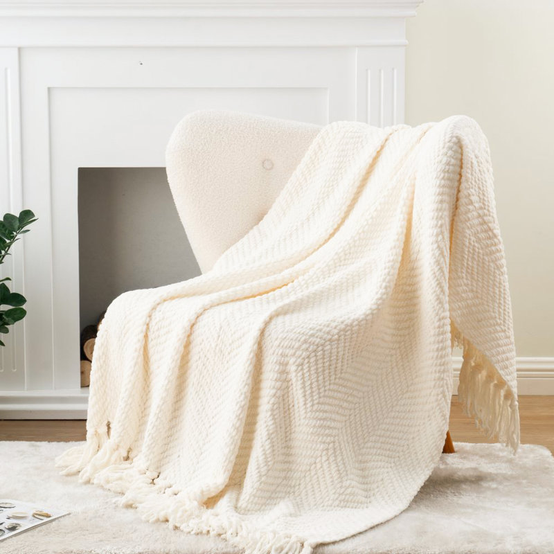 Jeté pour canapé, jeté chaud super doux pour lit simple, couverture en chenille tissée en tricot polyvalente pour le décor de la chambre à coucher