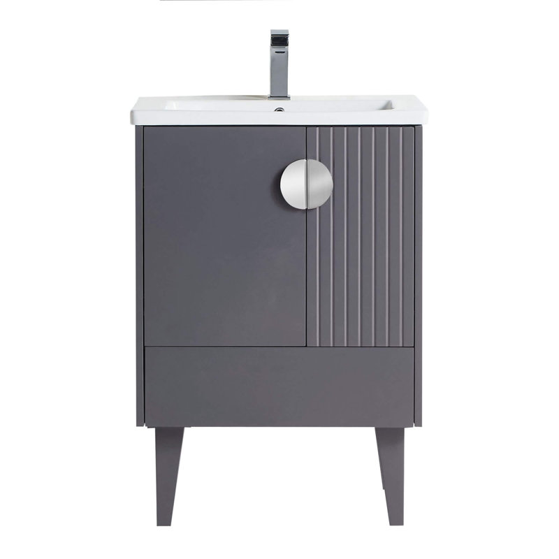 Ensemble de meuble-lavabo simple 24 po Saimah, Chrome poli, Gris roche