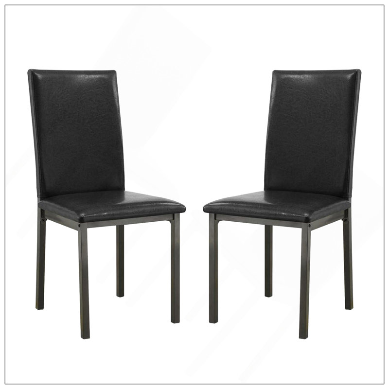 Ensemble de 2 chaises d'appoint rembourrées en similicuir noir, parfaites pour les décors transitionnels et Mid-Century modernes