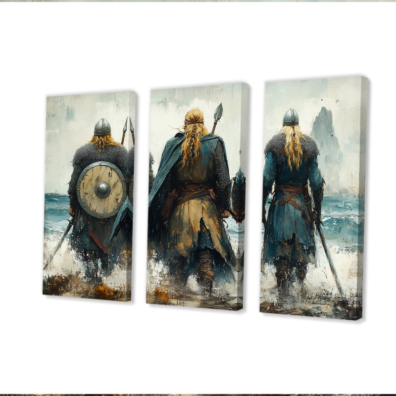 Ensemble de salon Viking Warriors Landscape - Vikings Art Wall Art, Toile tendue, H 32 po x l 48 po x P 1 po