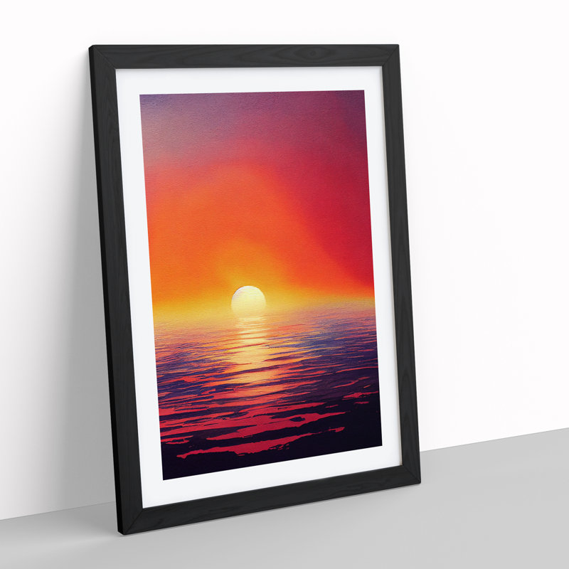 XV1022-621X An Ocean Sunset Watercolour No.1 - Single Picture Frame Print, Black, 64cm H x 46cm W