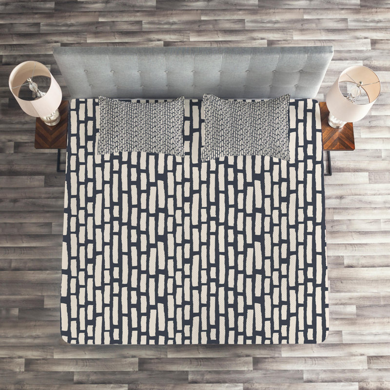Farmhouse / Country Polyester Coverlet, King Bedspread + 2 Shams, Lack/Hite