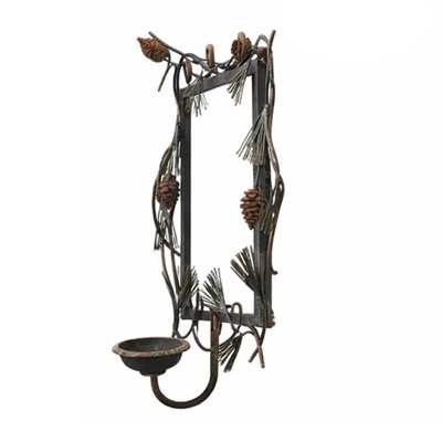 Porte-bougie mural Mia, cadre noir 19 po avec accents de branches de pin