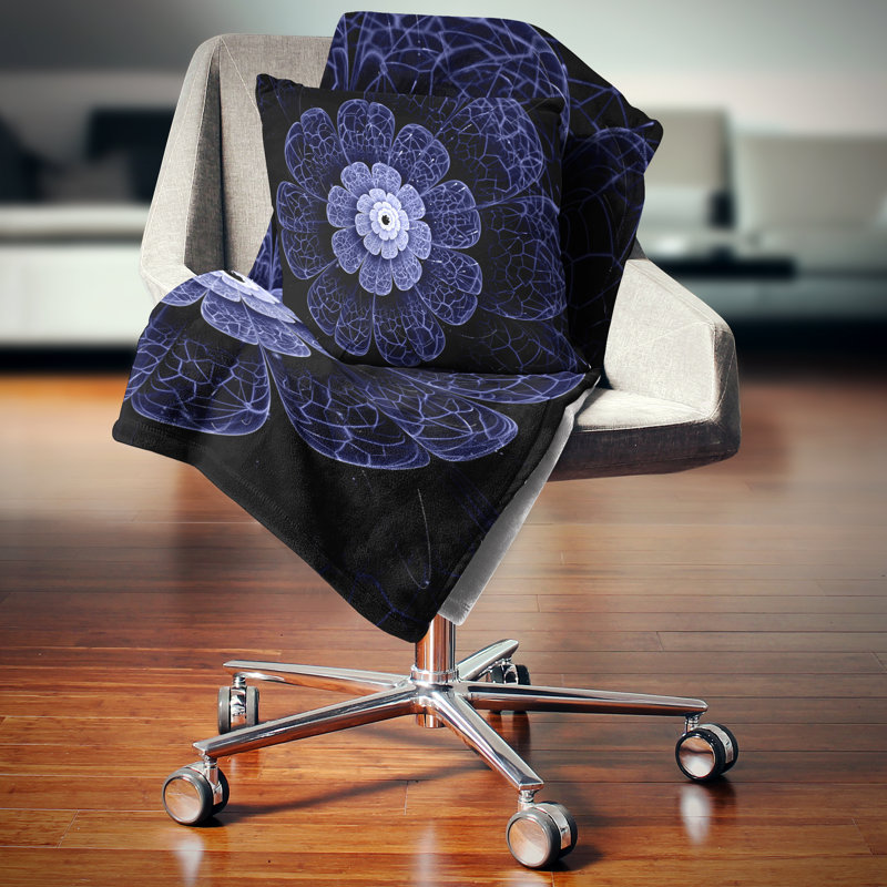 Coussin imprimé floral scintillant bleu éclatant, 18 po x 18 po, Coussin décoratif