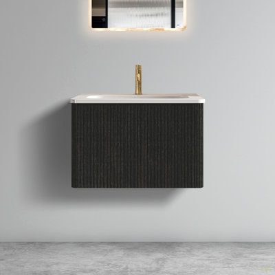 Meuble-lavabo flottant 24 po à rayures avec lavabo en céramique, meuble-lavabo une pièce sans drain, pré-assemblé
