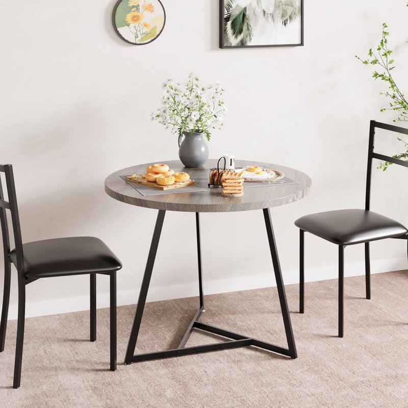 Round Dining Table Set for 2, Circle Kitchen Table and Chairs, Dining Room Table Set with Upholstered Chairs, Wood Dinner Set for Small Space, Apartment