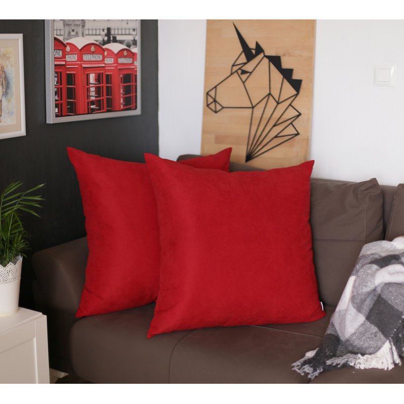 Ruby Red Polyester 22" Square Throw Pillow Covers, Set of 2