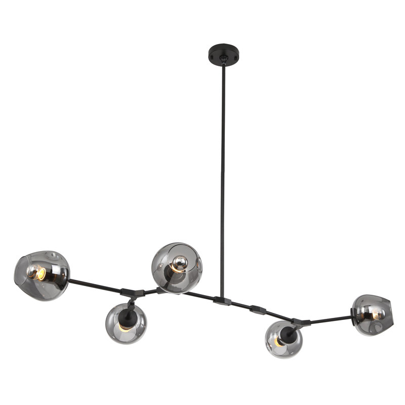 Lustre industriel 5 lumières à abat-jour linéaire noir, Noir, Fumée