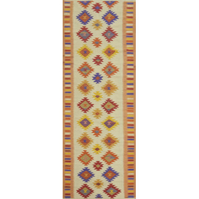 Tapis de couloir oriental géométrique en laine Kilim 5 x 16