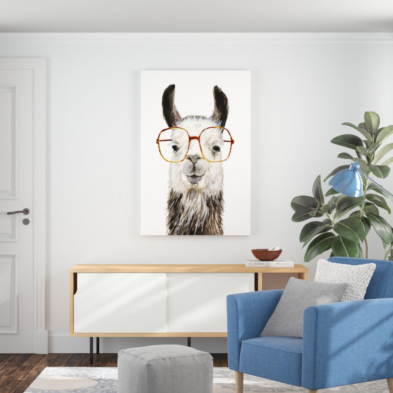 Hip Hip Lama III par Victoria Borges - reproduction d'art sur toile, Encadrement doré, H 49,50 po x l 33,50 po x P 1,375 po