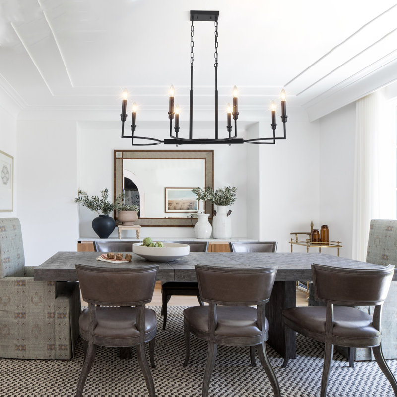 8-light Modern Kitchen Island Chandelier, Matte Black