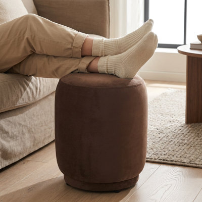 Round Velvet 15" Accent Stool Brown