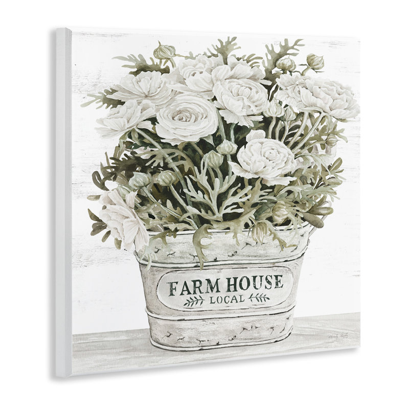 «Farmhouse Planter White Rose Blossoms Rustic Table» par Cindy Jacobs