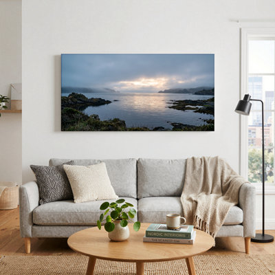 Ensemble de 1 tableau sur toile représentant un coucher de soleil sur la côte