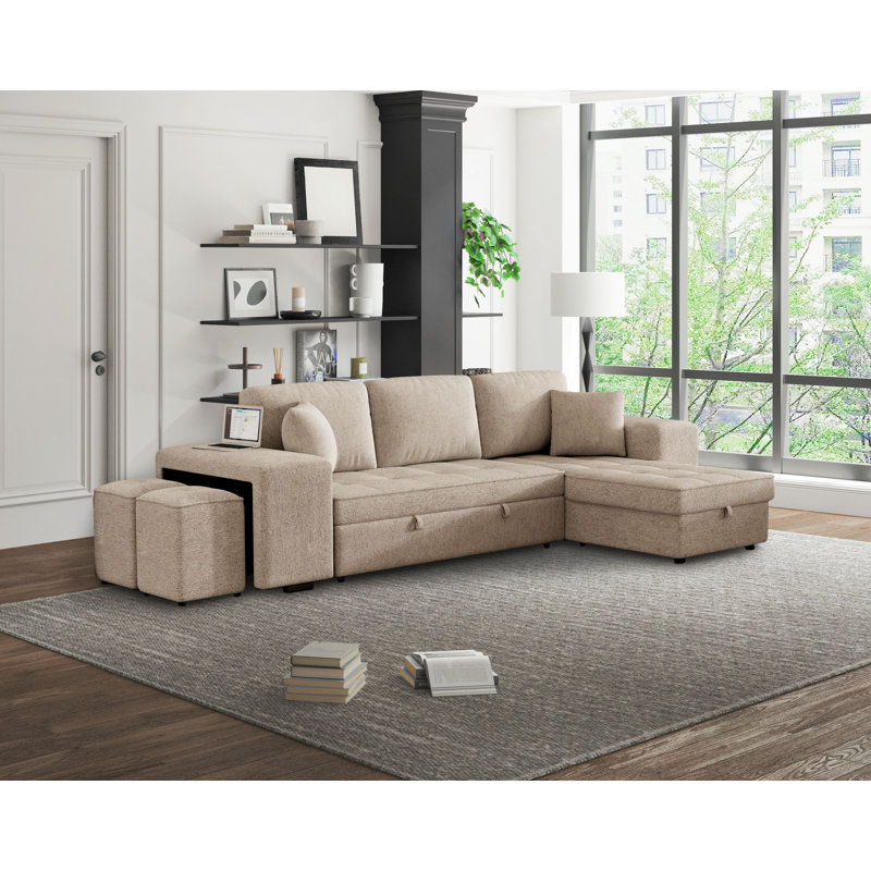 Verton Upholstered 104.5'' Sleeper Sofa, Cream Chenille