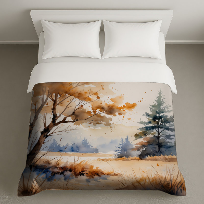Housses de couette aquarelle paysage d'automne, Lit simple
