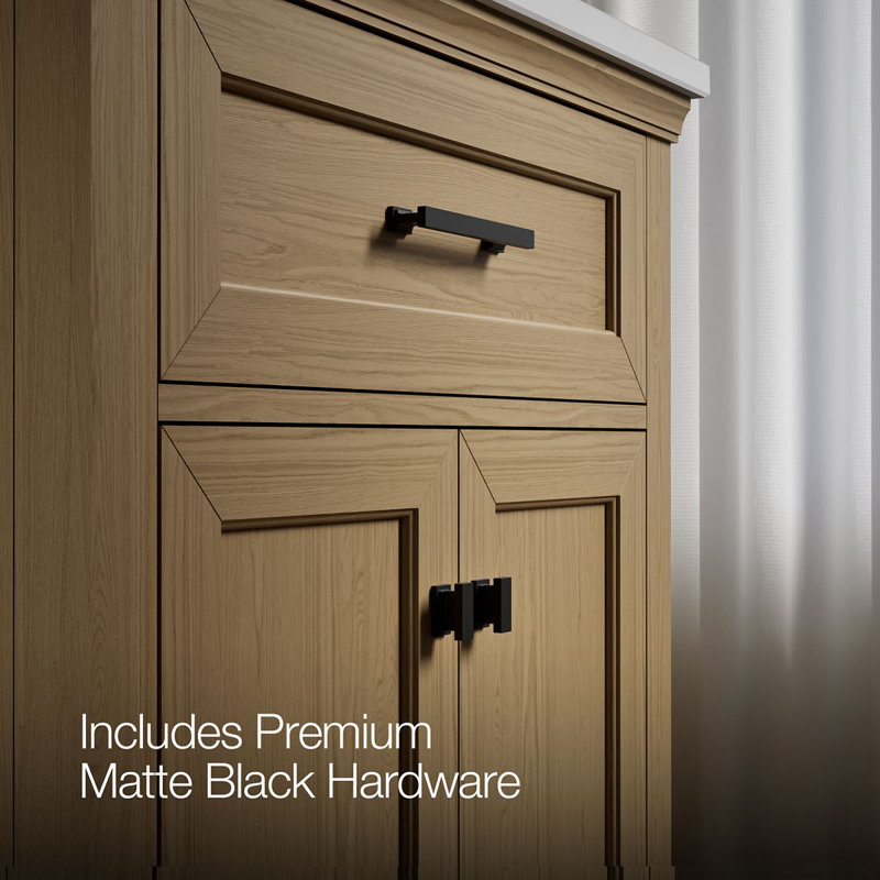 Charlemont 30 In. Bathroom Vanity Cabinet With Sink And Quartz Top, Light Oak, Matte Black, 30"