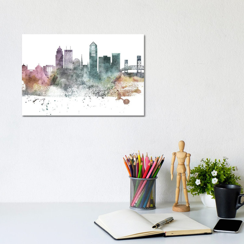 Jacksonville Pastel Skylines by WallDecorAddict - Wrapped Canvas Print, 20.32cm H x 30.48cm W
