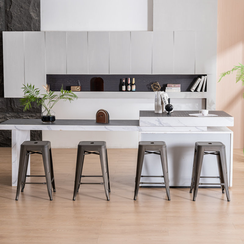 Counter Stool with Metal Frame, Backless Stackable Bar Stool, Matte Grey