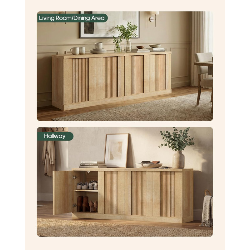 Armoire de rangement, buffet, console cannelée, buffet avec tablette réglable, Chêne