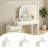 Makeup Vanity Set with 3-Color LED Lighted Mirror, 2-in-1 Vanity & Nightstand with 5 Deep Storage Drawers, Modern Leather Upholstered Dressing Table for Bedroom