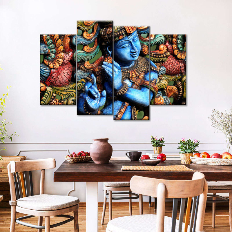 Beautiful Krishna - 4 pièces de toile tendue, H 22 po x l 36 po x P 1 po