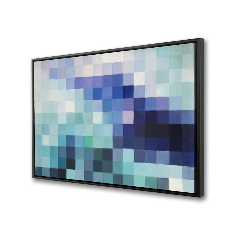 Pixelized Landscape - Blue Bathroom Framed Canvas Decor
