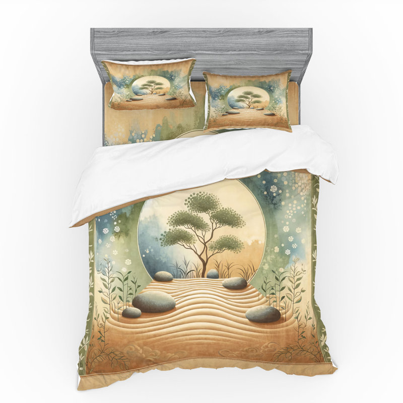 Ensemble de literie Ambesonne Peacefulness & Camel Reseda vert bleu, King Duvet Cover + 3 Additional Pieces