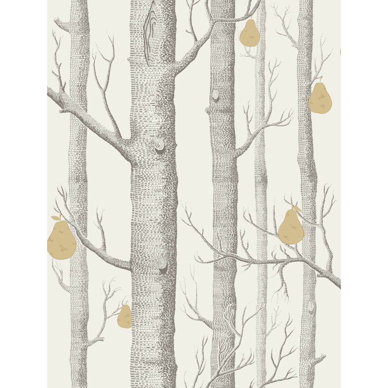 Contemporary Restyled Floral Wallpaper Roll, Charcoal/Linen/Gold