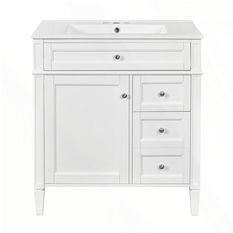 Meuble-lavabo de 30 po avec lavabo supérieur, Argent argent, Blanc