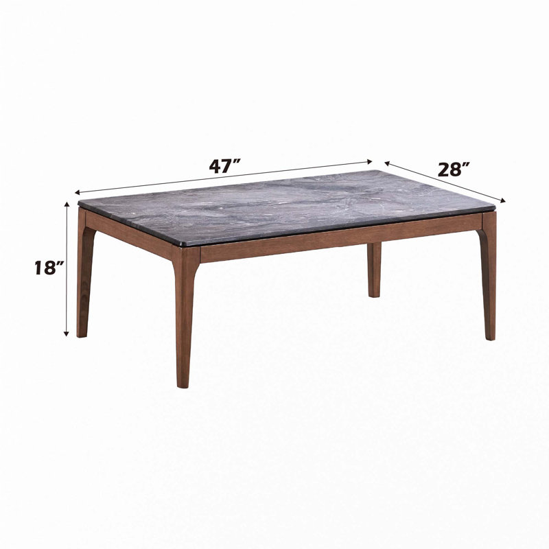 Bevis Engineered Stone Top & Walnut Finish Rectangular Coffee Table