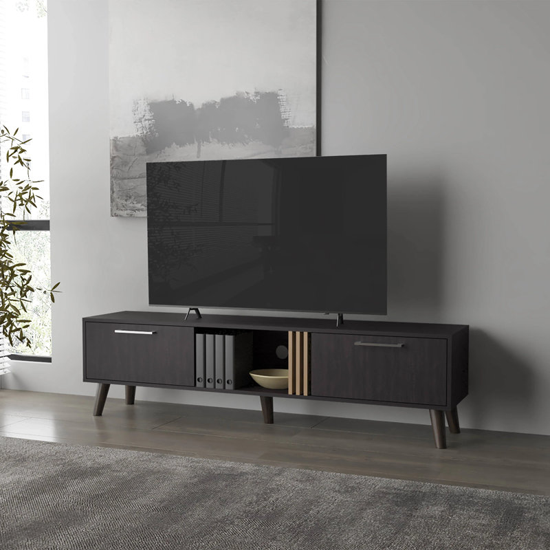 Meuble télé Wengue avec 2 portes et rangement ouvert sur place