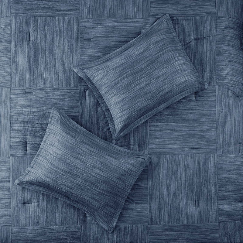Ensemble d'édredon pour grand lit 7 pièces HOOSENG | Seersucker imprimé | Marine, Bleu marine
